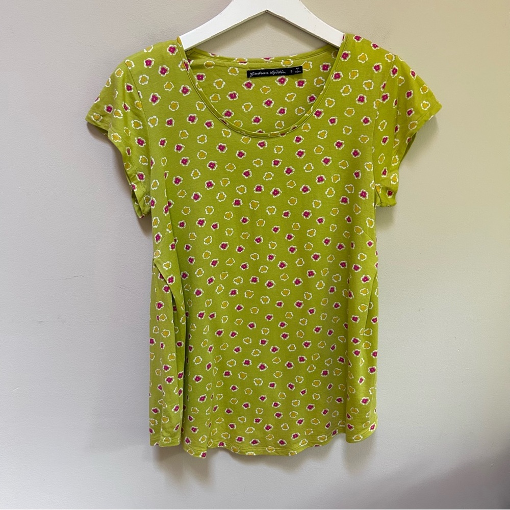 Gudrun Sjoden ~ Floral Cap Sleeve Modal/ Organic Cotton Tee Shirt in size Small